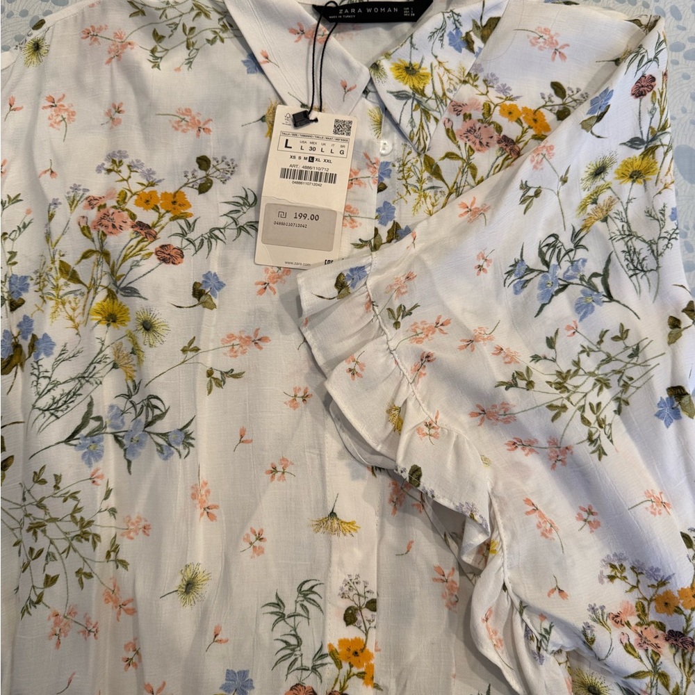 Zara White Floral Blouse